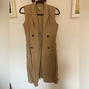 H&M Women’s Linen Khaki Sleeveless Collared Kneelength Dress